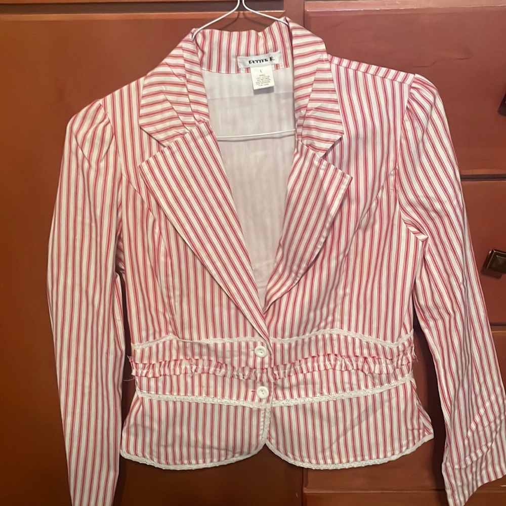 Red and white striped jacket. Misses large.